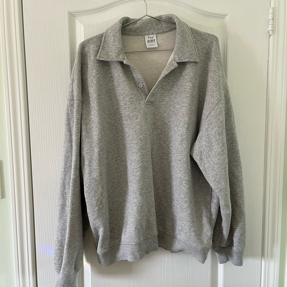 TNA Boyfriend Style Polo Gray Sweater